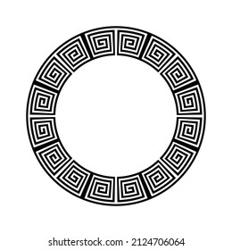 Abstract geometric ornament with greek meander motif for decorative circle frame. Vector art.