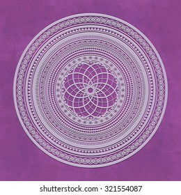 Abstract geometric ornament on a purple background