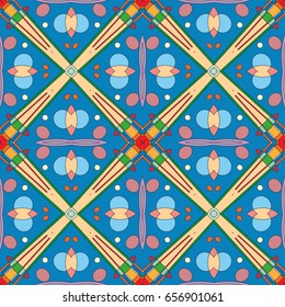 Abstract geometric ornament, seamless pattern. Colorful decoration with repeating texture for textile fabric or paper print. Decorative seamless background