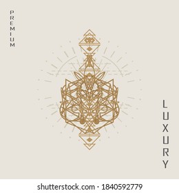 Abstract geometric ornament symbol inspired by ancient carving of pyramids and fusion of animals and nature