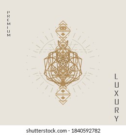 Abstract geometric ornament symbol inspired by ancient carving of pyramids and fusion of animals and nature
