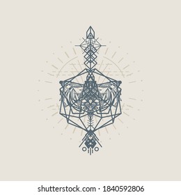Abstract geometric ornament symbol inspired by ancient carving of pyramids and fusion of animals and nature