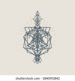 Abstract geometric ornament symbol inspired by ancient carving of pyramids and fusion of animals and nature