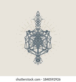 Abstract geometric ornament symbol inspired by ancient carving of pyramids and fusion of animals and nature