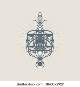 Abstract geometric ornament symbol inspired by ancient carving of pyramids and fusion of animals and nature