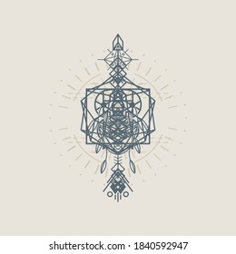 Abstract geometric ornament symbol inspired by ancient carving of pyramids and fusion of animals and nature