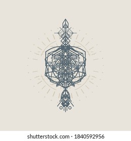 Abstract geometric ornament symbol inspired by ancient carving of pyramids and fusion of animals and nature