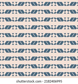 Abstrakte geometrische Ornamente. Vektornahtloses Muster mit Streifen, geschwungenen Linien, geschnitzten Formen, Raster. Elegante, blaue und beige Hintergrundstruktur. Modernes, neuartiges Design für Dekoration, Druck, Tapete, Wrapper