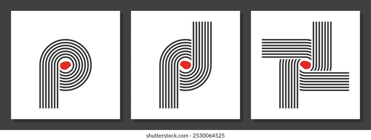 abstract geometric ornament wall art collection, rounded loops life cycle, mental health vector illustration collection