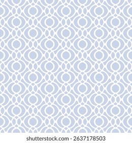 Abstract geometric ornamental seamless pattern in oriental style. Elegant blue and white vector ornament texture with curved lines, grid, net, lattice. Subtle intricate background. Repeating design