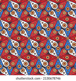 Abstract Geometric Oval Circle Pattern Background In Blue Red Grey Yellow Color