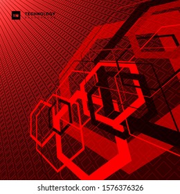 Abstract geometric overlapping hexagon shape technology digital futuristic concept perspective red square pattern texture background with space for your text. Vector illustration