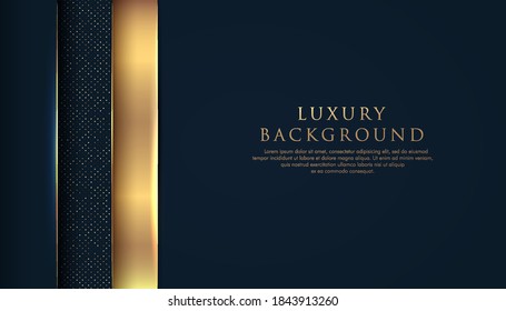 Abstract geometric overlapping on dark navy blue background with glitter and golden lines glowing dots golden combinations. Luxury and elegant design. Vector illustration