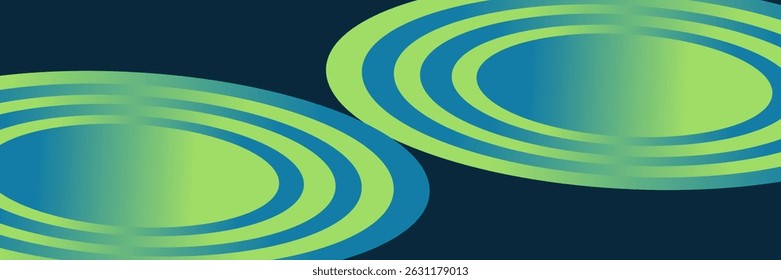 Abstract geometric overlay on dark blue background. Modern blue and green gradient circle shapes. Minimalist style. Suit for wallpaper, header, backdrop, advertising, presentation, banner, cover