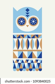 Abstract geometric owl. Scandinavian and folk design. Poster. Vector Illustration.