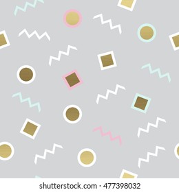 Abstract geometric pale blue, silver and gold seamless background. Simple modern pattern suitable for textiles, papers, wallpapers, cards and scrapbooking. Seamless.
