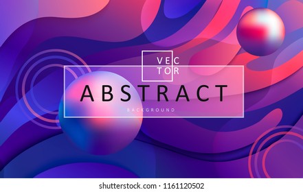Abstract geometric paper gradient background with wavy shapes, circles and balls. Colorful and digital backdrop for the advertise and marketing in dynamic, fluid forms. Vector illustration.