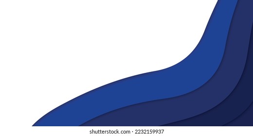 Resumen del fondo del cartel de textura geométrica de papel. Olas de color azul oscuro pastel y composición en papel de líneas curvas. Resumen de fondo de papel azul y blanco.