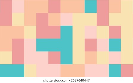 Abstract Geometric Pastel Color Block Background with Pink, Orange, Yellow, and Teal Squares for Modern Design Projects, Subtle Patterns, and Creative Backdrops