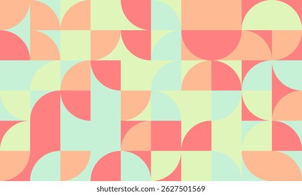 Padrão de pastel geométrico abstrato.  Design moderno e minimalista com formas repetitivas em coral macio, pêssego pálido e verde hortelã.