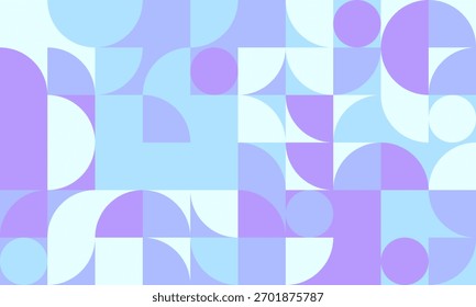 Abstraktes geometrisches Pastellmuster.  Modernes, minimalistisches Design mit Kreisen und Halbkreisen in sanften Blau- und Violetttönen. Ideal für Website-Hintergründe, Social-Media-Grafiken und Print-Projekte.