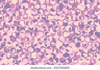 Abstract geometric pastel pattern. Seamless texture of pink and purple hexagons, ideal for website backgrounds, textile prints, and modern design projects.  Versatile and visually appealing.