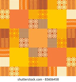 Abstract geometric patchwork background in orange and brown