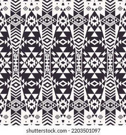 Abstract geometric patchwork. Vector ethnic aztec geometric patchwork black and white color seamless pattern background. Use for fabric, ethnic interior decoration elements, upholstery, wrapping.
