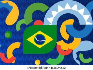 Abstract geometric pattern 2026 Soccer International competition Brazil flag color sport element soccer ball player carnival pattern football Championship Conmeball Copa America Argentina Columbia art vector template