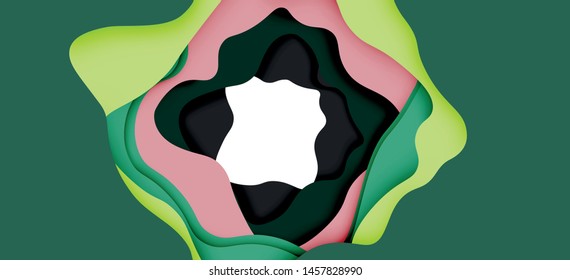Abstract geometric pattern. 3d paper layers cut out colorful wave background. Origami cut out abstract waves for web background design.