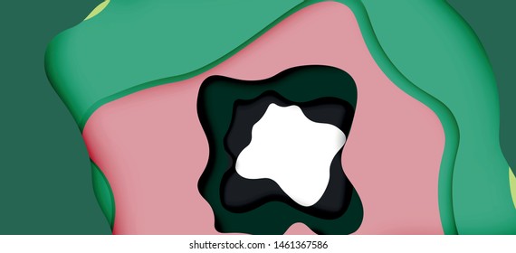 Abstract geometric pattern. 3d paper layers cut out colorful wave background. Origami cut out abstract waves for web background design.