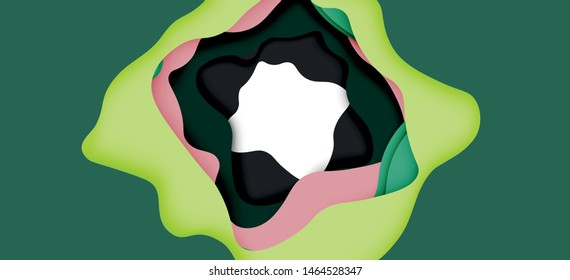 Abstract geometric pattern. 3d paper layers cut out colorful wave background. Origami cut out abstract waves for web background design.