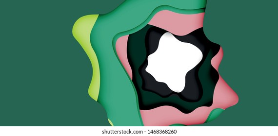 Abstract geometric pattern. 3d paper layers cut out colorful wave background. Origami cut out abstract waves for web background design.