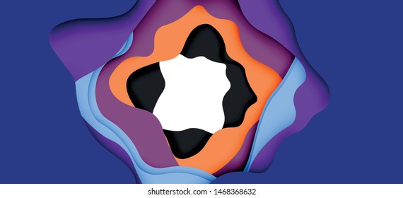Abstract geometric pattern. 3d paper layers cut out colorful wave background. Origami cut out abstract waves for web background design.
