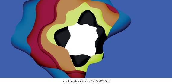 Abstract geometric pattern. 3d paper layers cut out colorful wave background. Origami cut out abstract waves for web background design.