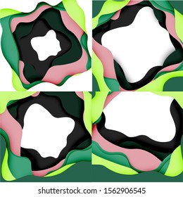 Abstract geometric pattern. 3d paper layers cut out colorful wave background. Origami cut out abstract waves for web background design.