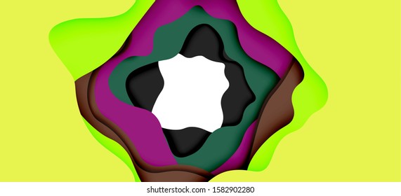 Abstract geometric pattern. 3d paper layers cut out colorful wave background. Origami cut out abstract waves for web background design.