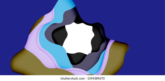 Abstract geometric pattern. 3d paper layers cut out colorful wave background. Origami cut out abstract waves for web background design.