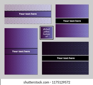 Abstract geometric pattern A5 brochure vector template set purple violet blue
