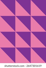 Padrão geométrico abstrato com triângulos roxo e rosa alternados formando um layout de grade, estilo plano em plano de fundo plano. Conceito de simetria e design. Ilustração vetorial