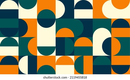 Abstract Geometric Pattern Artwork. Retro colors and color background. Grid with color geometric shapes. Modern abstract promotional flyer, background, brochure, pattern.