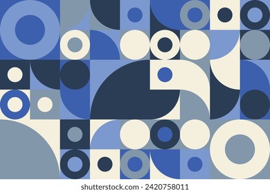 Abstract Geometric Pattern Artwork. Retro colors blue and white background.