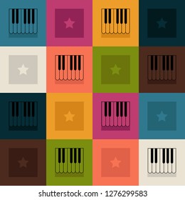 Abstract Geometric Pattern Background Aith Colorful Squares, Piano And Stars