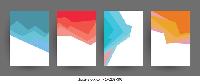 Abstract geometric pattern background for brochure cover design. Blue, yellow, red, orange, pink and green vector banner template