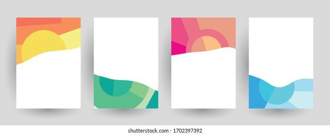 Abstract geometric pattern background for brochure cover design. Blue, yellow, red, orange, pink and green vector banner template