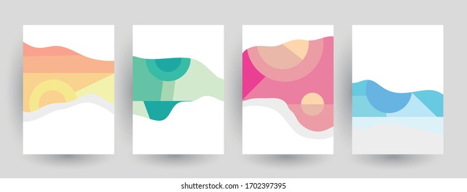 Abstract geometric pattern background for brochure cover design. Blue, yellow, red, orange, pink and green vector banner template