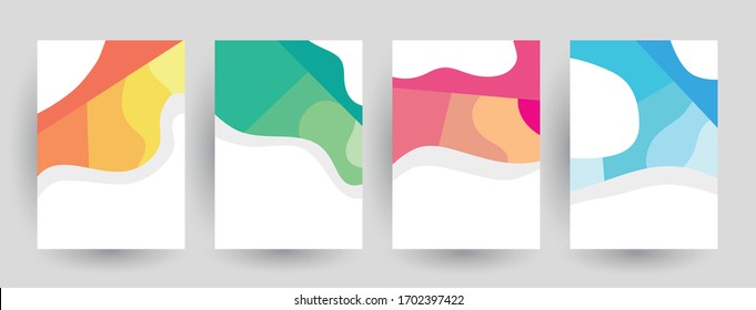 Abstract geometric pattern background for brochure cover design. Blue, yellow, red, orange, pink and green vector banner template