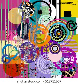 abstract geometric pattern background, with circles, paint strokes and splashes