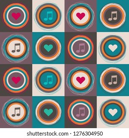 Abstract Geometric Pattern Background With Colorful Suqares, Notes, Circles