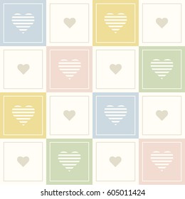 Abstract Geometric Pattern Background With Colorful Squares And Delicate Hearts